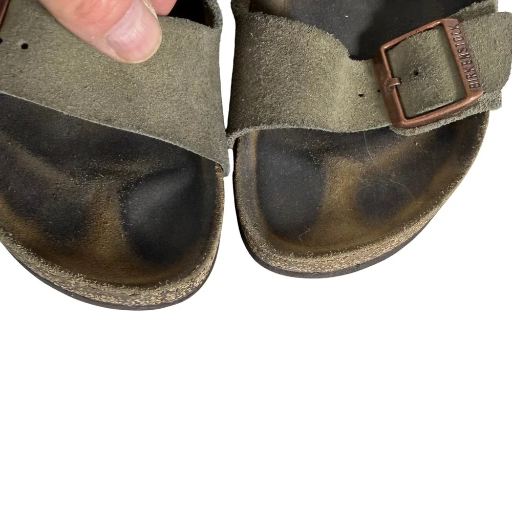 Birkenstock Arizona Sueded Slide Sandals Olive Green Buckle Sz‎ 260/ 7 9-9.5